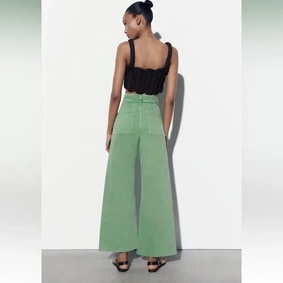 ZARA The Marine Sailor Straight Leg Size 6 Mint Green - Picture 4 of 9